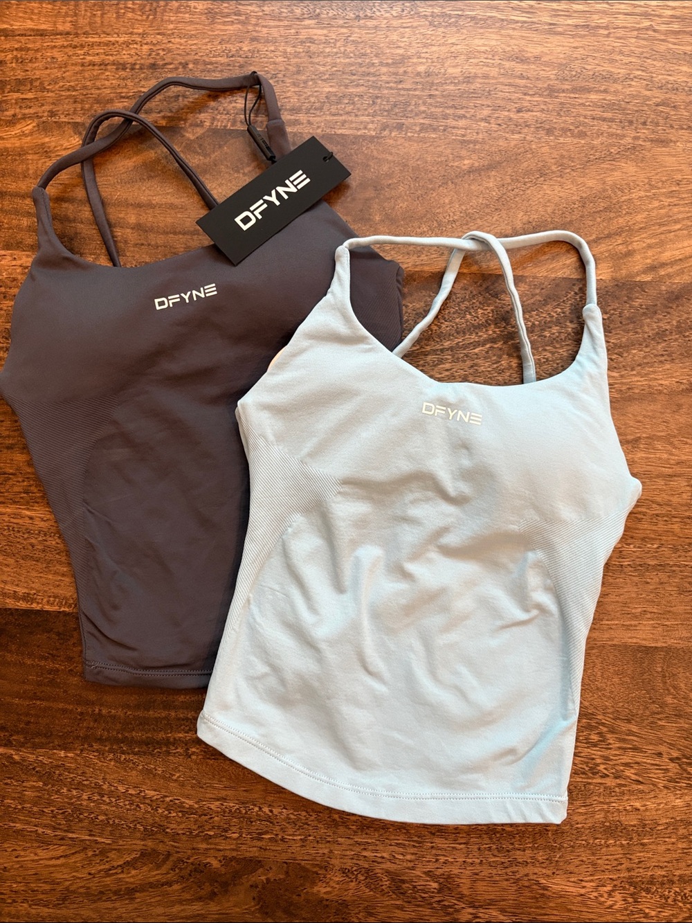 DFYNE Strappy Tank Tops - Brown & Light Blue